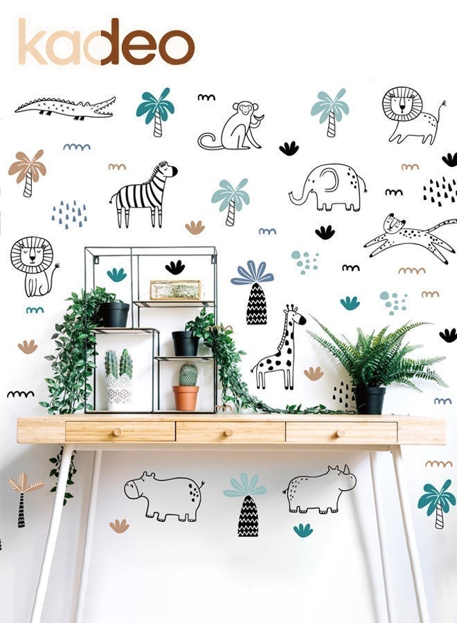 kadeo Safari Wildlife Animal Wall Decals, Waterproof, PVC Material Wallpaper, Line Art Peel & Stick Decor, without Ddamaging the Wallpaper for Kids’ Room & Nursery - Image 5